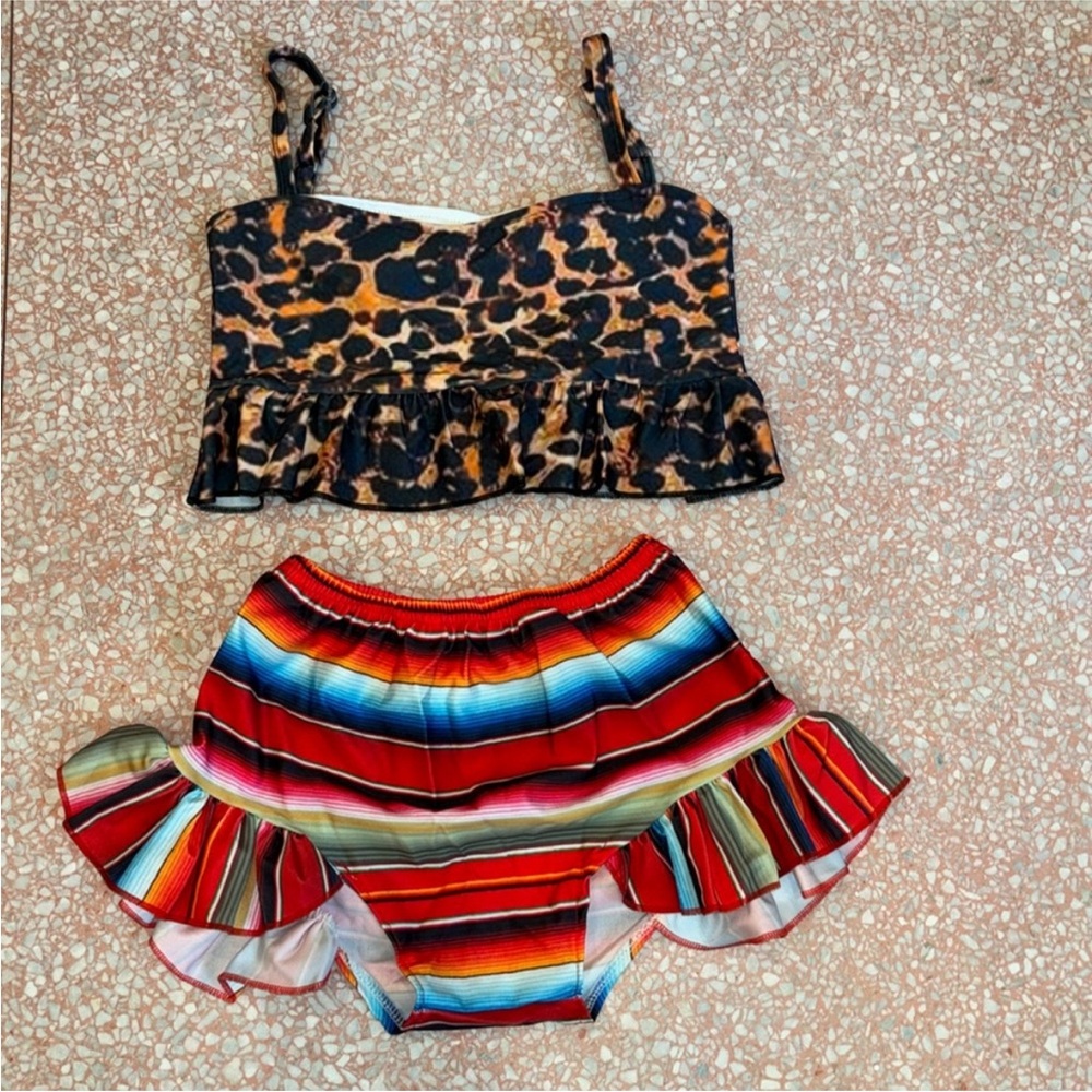 Serape Leopard 2 Piece Swimsuit Big Girls Size XL 14/16 NWOT